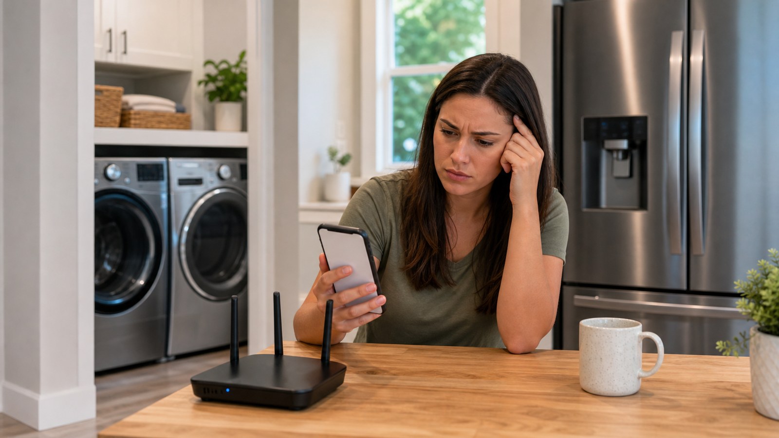Homeowner troubleshooting smart appliance app connection problems