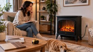 Electric fireplace cost and value setup in a home living room