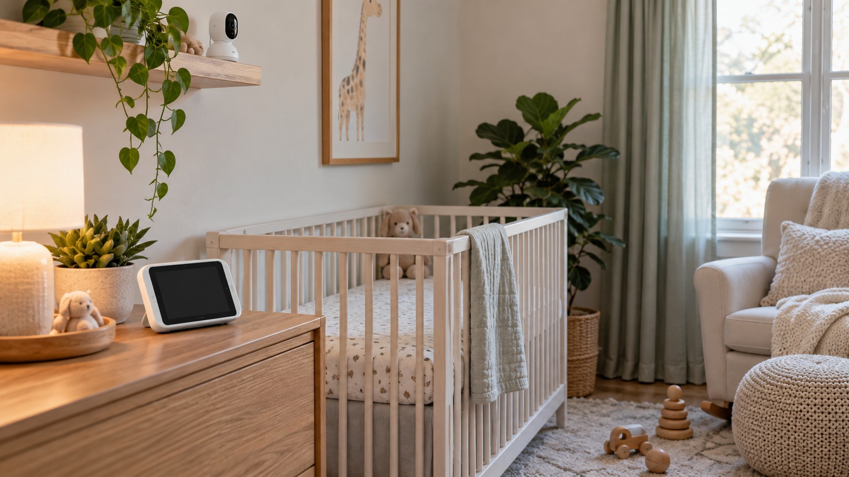 Baby monitor camera in a calm nursery