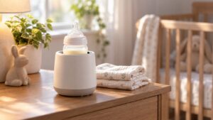 Bottle warmer ready on a nursery side table