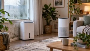 dehumidifier and air purifier in separate zones of a living room