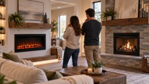 Electric and gas fireplace options compared in a home