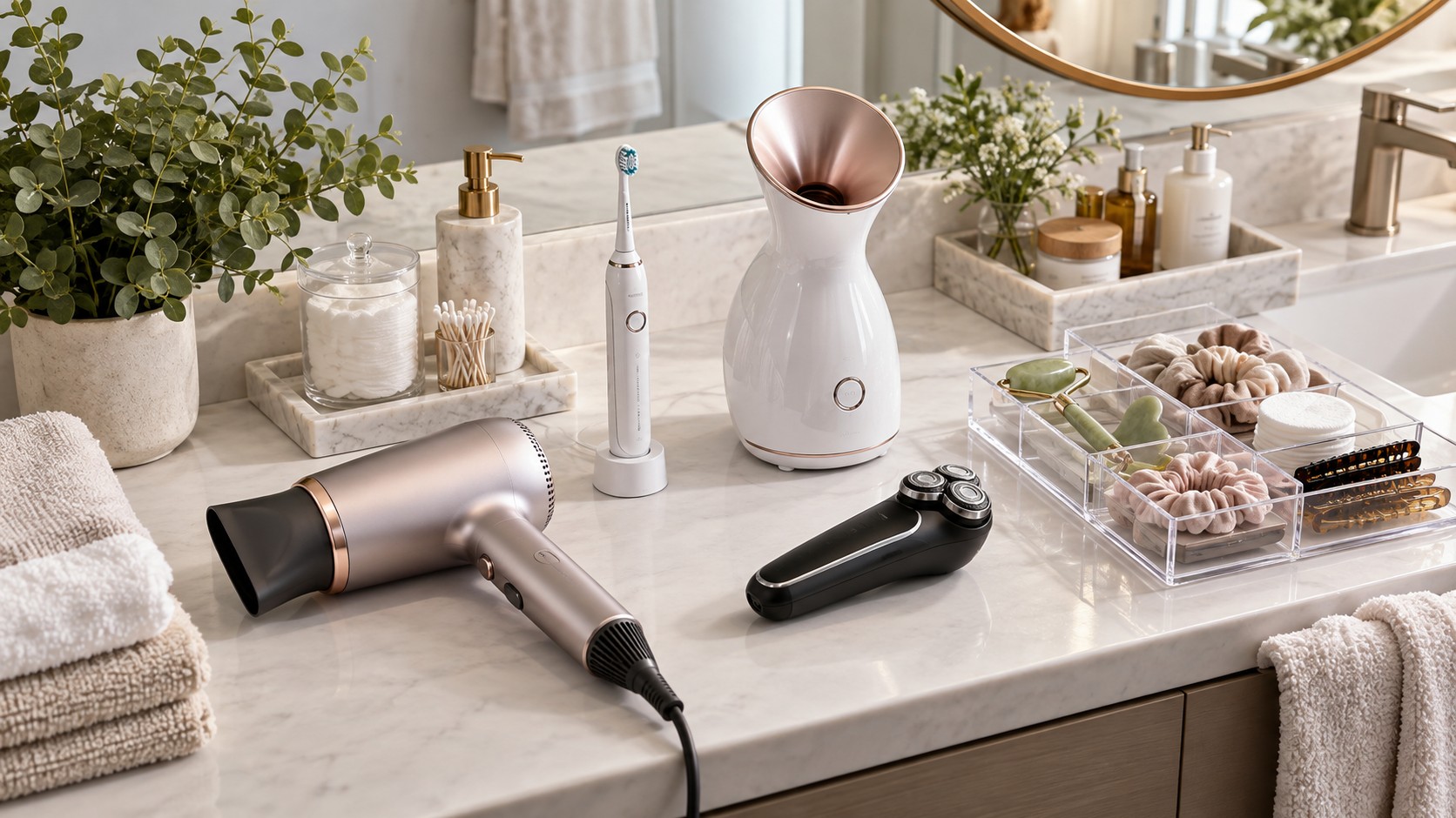 Health and beauty appliances arranged for a buying guide