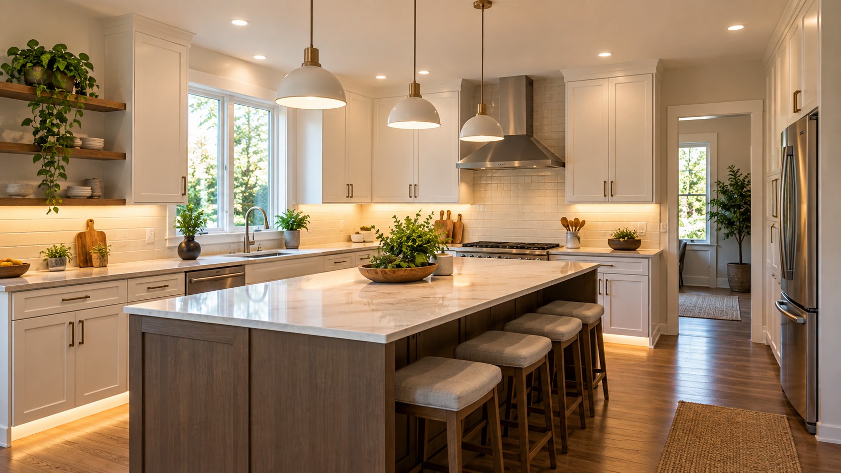LED lighting upgrades in a bright kitchen
