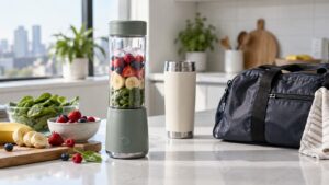 Portable blender prepared for smoothies and travel meals