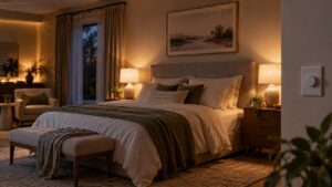 Smart lighting creating a comfortable bedroom mood